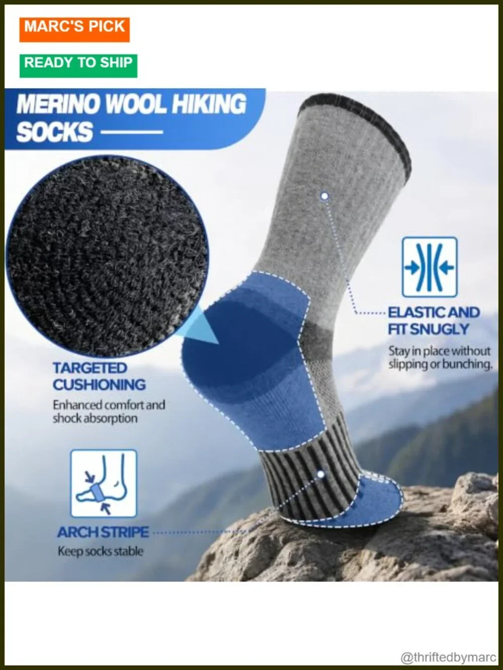 5 Pairs Merino Wool Hiking Socks Warm Thermal Cushioned Moisture Wicking